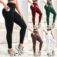 High Waist Women's Leggings Stretch Yoga Pants Tights With Pockets Push Up Fitness Running Sportswear Solid Color Pants