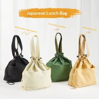 Drawstring Thermal Lunch Box Bag Simple Canvas Portable Handbag Office Daily Outdoor Picnic Food Carry Bag