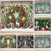 Alice's Adventures in Wonderland Magic Forest Themed Birthday Banner Backdrop, Children Birthday Decoration Photography Backdrop