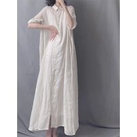 2024 Spring Summer New 100% Cotton Ramie Loose Large Polo Collar Long Sleeved Shirt Dress Women Oversize Casual Dress X973