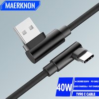 5A 40W Type C USB Cable 90 Degree Elbow Fast Charge Cable For iPhone Huawei Xiaomi Samsung Data Wire Mobile Phone Cord PD Cable