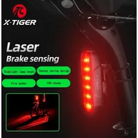 X-Tiger Bicycle Smart Tail Light Rechargeable LED Laser Cable Riding Tail Light with Brake Sensor Riding Accessories Bike Light