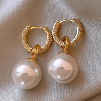 Gold Plated Imitation Pearl Zircon Earring for Women Girl Party Gift Circular Temperament Banquet Jewelry