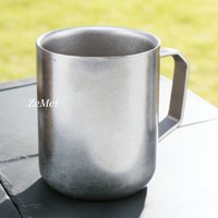 Pure Titanium Double-layer Coffee Cup,With lid 380 ml Handheld Beer Mug,Silver Cold Drink Portable Outdoor Camping Travel Mug