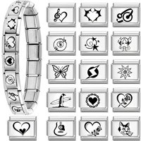 Wholesale Laser Engraving Lightning Heart NO.8 Ball Italian Charm Links Fit 9mm Stainless Steel Bracelet Men Women DIY Making