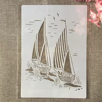A4 29cm Two Sail Boat Marine DIY Layering Stencils Wall Painting Scrapbook Coloring Embossing Album Decorative Template
