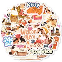 Etori Life 15Pcs Afternoon Tea Bakery Cat Pet Stickers for Journals, Photo Albums, Stationery Accessories Suitable for Laptops, Phone Backs, Handbags, Photo Albums, Diaries, Pencil Cases, Pen Holders,