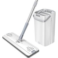 Hands-free flat dust mop with bucket, dry and wet dual-use durable plastic household floor cleaning tool
