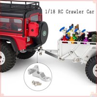 Aluminum 1:18 RC Crawler Trailer CNC Trailer Hauling Behind Car Flat Bed Vehicle Trailer for 1/18 RC Crawler Axial SCX24 TRX4M