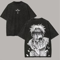 Pain T Shirt Naruto Men Acid Wash Back Print Yahiko Anime Graphic Cotton Streetwear Rinnegan Vintage Bootleg Tee