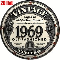 2D Flat, 2D Flat Vintage 1969 Aluminum Wall Plaque Vintage UV Printed Metal Hanging Board, Limited Edition Distressed Design