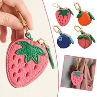 Mini Cherry Fruit Shape Coin Purse Strawberry Cute PU Leather Pendant Korean Style Earphone Bag Mini Storage Bag Keychain