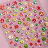 5D Summer Fruit Nail Art Stickers Embossed Lemon Orange Citrus Kiwi Self-Adhesive Decals for DIY Manicure Decoration