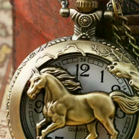 Retro Bronze Hollow Horse Pocket Watch Necklace Quartz Movement Pocket Watch Non-Waterproof Watch For Men New Year Gifts
