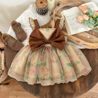 Girls' Dress Summer Bow Floral Puff Sleeve Baby Girl Dress Adorable Princess Baby Dress Baby Girl Clothes