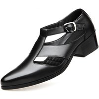 Mens Genuine Leather High Heel Dress Sandals Daily Business Office Work Sandals Trendy Hollow Pointed Toe Buckle Sandals204