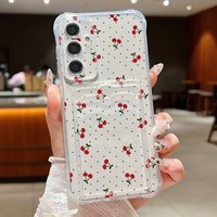 Cute Cherry Clear TPU Wallet Case For Samsung Galaxy A57 A37 A17 A16 A56 A36 A15 A55 A54 5G S26 S24 S23 S22 Ultra S25 FE Cover