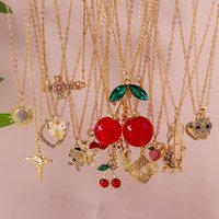 Gold Color Y2K Crystal Animal Heart Necklace for Women Cherry Pendants Necklaces Chain Girls Party Jewelry Gifts