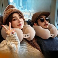 Inflatable Pillow, Travel Portable Neck Pillow, Press Inflatable U-shaped Pillow, Travel Neck Pillow, Stowable Airplane Pillow