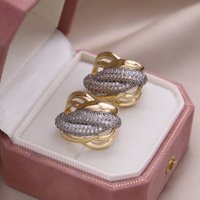 Korean new design fashion jewelry two-color plated metal geometric cross zircon earrings elegant women's daily work accessories