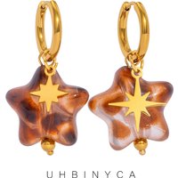 New Star Earrings for Women, Detachable Drop Dangle Pendant with 18K Gold Plated Huggie Hoops, Stainless Steel Hypoallergenic