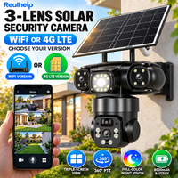 Zelluläre 4G- oder WLAN-Solarkamera für Zuhause, Bauernhof, Außenbereich, Vier Linsen, Dreifach-Bildschirm, PTZ-Alarm, Zwei-Wege-Kommunikation, 128GB TF-Karte