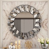 Unique Sunburst Decorative Wall Mirror Round 800MM Silver Beveled Glass Accent Mirrors Bathroom