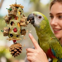 Parrot Hanging Bite Resistant Pet Bird Chew Toy Woven Colorful Parrot Foraging Basket Cornhusk Pinecone Toy For African birds