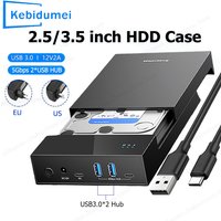 2.5/3.5 inch HDD/SSD Enclosure USB3.0 HUB Support 20TB USB Ports External Hard Drive Box for 3.5 2.5 Inch SATA SSD HDD Case