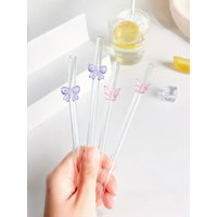 1/3/5PCS Bow & Butterfly Glass Straw Set, Reusable Bent Straws for Milk Tea Cocktails Iced Drinks, Romantic Gift for Her