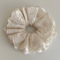 Korean niche ballet style navy blue bow pure cotton embroidered large intestine scrunchie high-end retro headwear headband