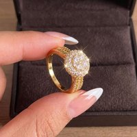 Fashion Inlaid Sparkly Cubic Zircon Round Rings For Women Luxury Full Rhinestone Geometric Finger Ring Girls Party Jewelry Gift