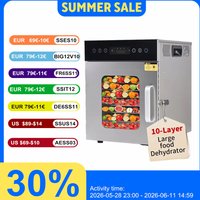 10-Tray Industrial Food Dehydrator Stainless Steel Quiet Visible Drying Process Energy Saving Dehydrator Commercial And Househol