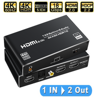 4K 60Hz HDMI Splitter with Audio Extractor HDR HDMI 2.0 1X2 Splitter with Toslink/Coaxial Audio for PS5 Xbox Series X HDTV