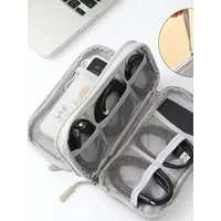 1pc Grey/Black Travel Portable Digital Product Storage Bag USB Data Cable Organizer Headset Charging Treasure Box Bag