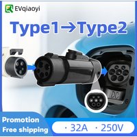 EVqiaoyi Type1 to Type2 EV Charger Adapter 32A 7kW SAE J1772 Connector, Tipo1 a Tipo2 Adaptador for American EV Charging