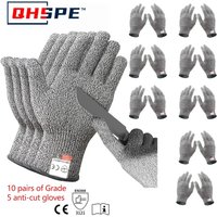 10 Pairs of Grade 5 Anti-cutting Gloves Kitchen HPPE Anti-scratch Glass Cutting Safely Protects Gardeners