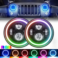 7 inch Angel Eyes LED Headlight Round H13 H4 LED Lamp with High/Low Beam and DRL 6000K Colorful Angle Eye Light