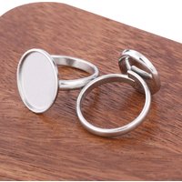 Stainless Steel Adjustable Ring Blanks for 12x16mm Oval Cabochon DIY Bezel Fingerring Setting Base 10 pieces