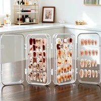 3-Fold Press On Nails Storage Box, Dustproof Cover Nail Art Organizer, Portable Manicure Display Case