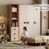 Kids Solid Wood Wardrobe | FAS Oak Children’s Storage Cabinet | Bear Pull Nursery Bedroom Organizer | Adjustable Layout