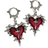 Goth Jewelry Thorns Heart Cross Earrings Red Drip Oil Rose Flower Earrings for Women Punk Charms Accessories Grunge Earrings