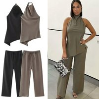 AzaleeKa Off Shoulder Tops For Women Sleeveless Halter Neck Asymmetrical Top Woman Summer Backless Black Top Youth Ladies Tops