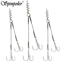 Spinpoler Corkscrew Pike Rig Stinger Fishing Hook For Soft Lure Super Sharp Double Treble Hooks 2 1 1/0 2/0 Wire Line Tackle