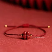 Natural Purple Cinnabar Lucky Clover Handmade Red Rope Lucky Bangle Women Men Lucky Anklets Bracelet Size Adjust набор цепочек