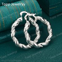 Charming 925 Sterling Silver 30mm Twisted Round Hoop Earrings for Women - Fashionable Wedding Gift