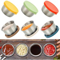 6pcs/set 304 Stainless Steel Gravy Boats Sealed Leak Proof Seasoning Dish with Lid Salad Tomato Sauce Preservation Container