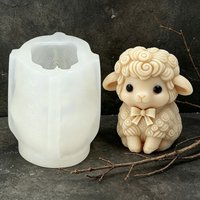 Cute Sheep Silicone Candle Mold With Bow Sitting Sheep Cute Design DIY Suitable Handmade Crafts Candles Plaster Soap Home Decor
