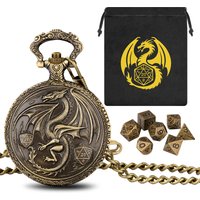 Retro Punk Dragon Metal Pocket Watch Case Polyhedral Mini Dice Set Black Storage Bag Gift for Entertainment Role-Play Games