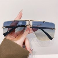 Oversized Double Bridge Sunglasses Square Frame Frameless Men's Shades Rimless UV Protection Street Shooting Eyewear